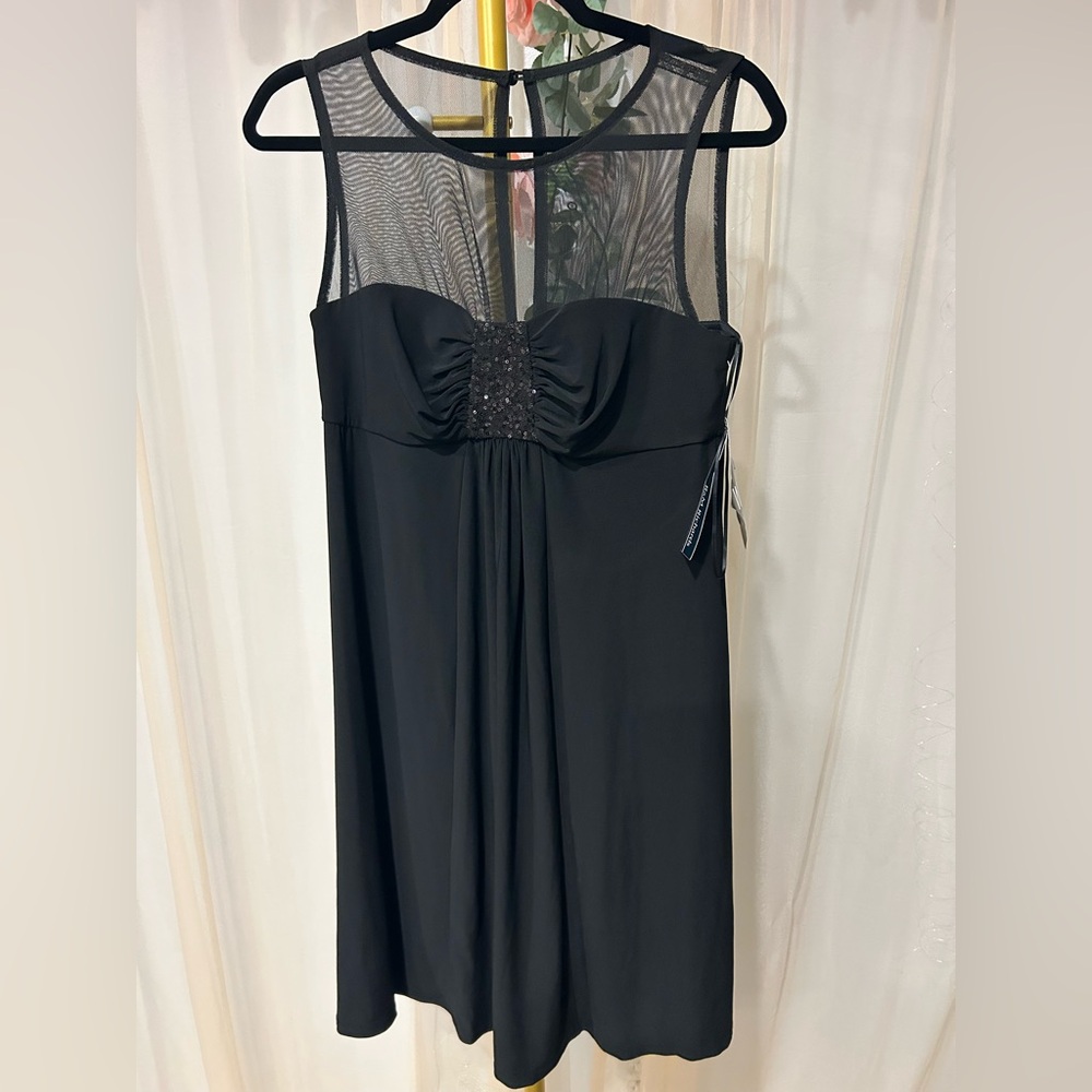 R&M Richards Black Strapless Dress with Mesh Detail